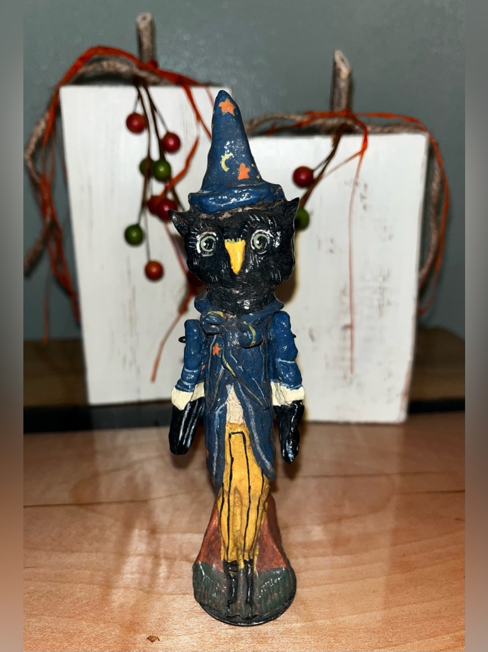 Vintage Department 56 PoliWoggs Halloween Witch Owl Folk Art Figure